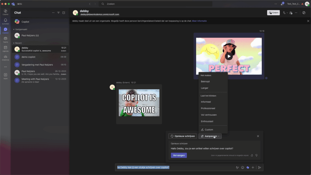 Schrijven van een chat met Copilot 