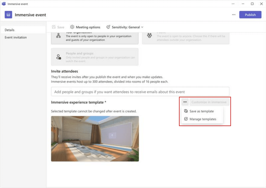 Event invitation with template options
