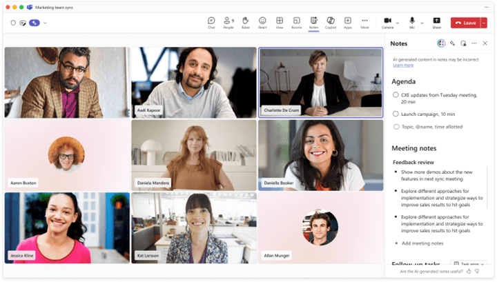 Teams meeting with notes and agenda