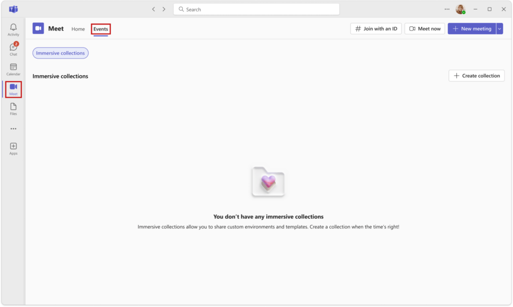 Microsoft Teams events interface screenshot