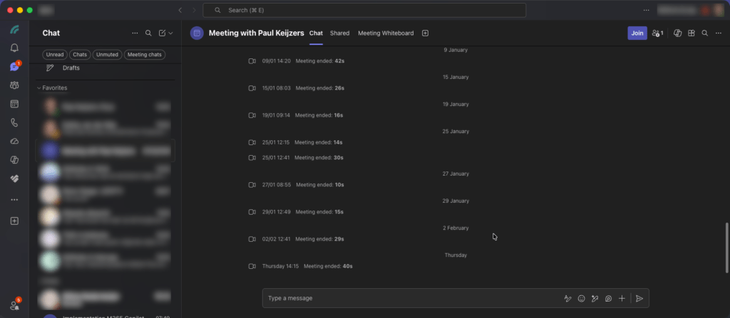 Chat interface with meeting history