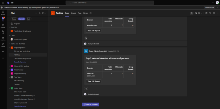 Teams message on external domains