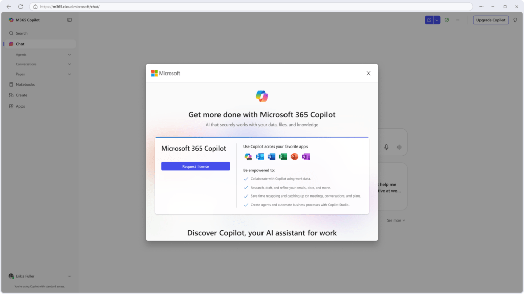 A license request will be created when the user clicks Request License: