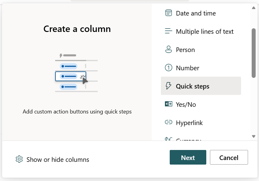 Create a quick step for your list or library