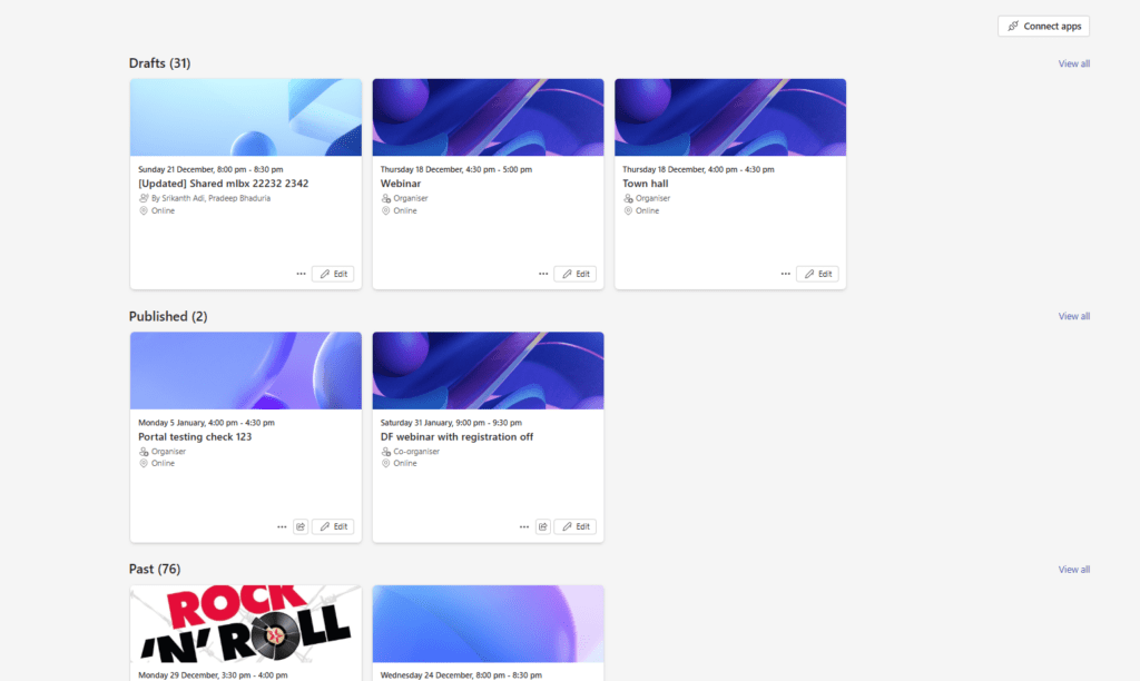 The Events hub showing events in different stages from draft to completed - KbWorks The Events hub showing events in different stages from draft to completed - KbWorks - SharePoint and Teams Specialist