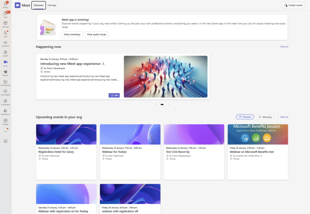 The new Events discovery view for attendees showing live and upcoming events - KbWorks The new Events discovery view for attendees showing live and upcoming events - KbWorks - SharePoint and Teams Specialist