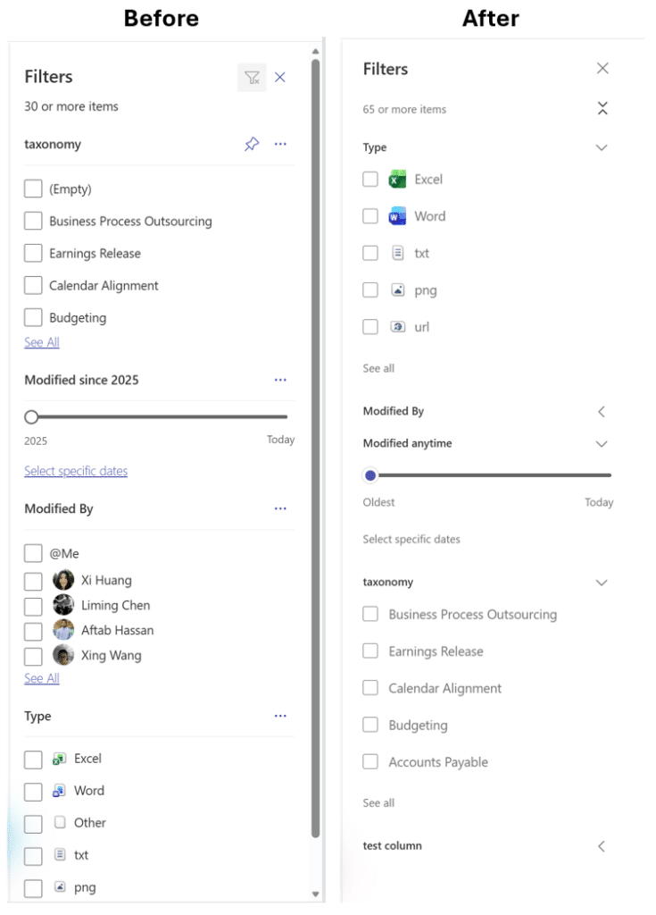 SharePoint filters before and after