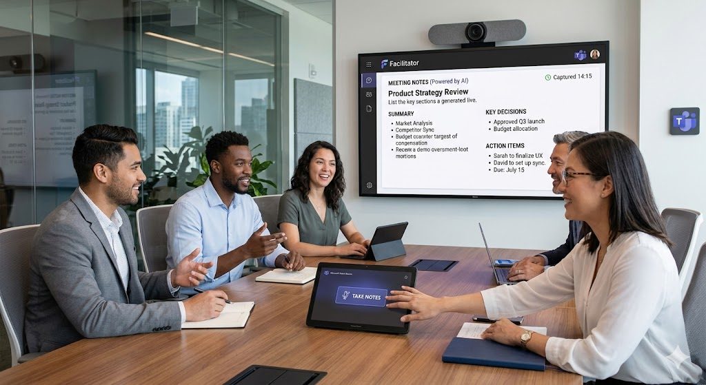 people using teams meeting room and fascilitator